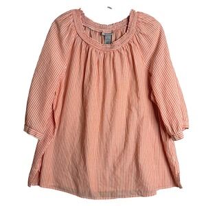 Catherines Smocked Neck Top Womens Plus Size 1X Orange Metallic Stripe Boho